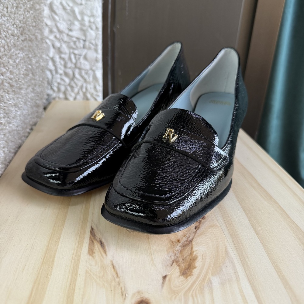 FV Shoes Womens Size 8.5 Black Patent Leather Square Toe Block Heel Pumps Dress